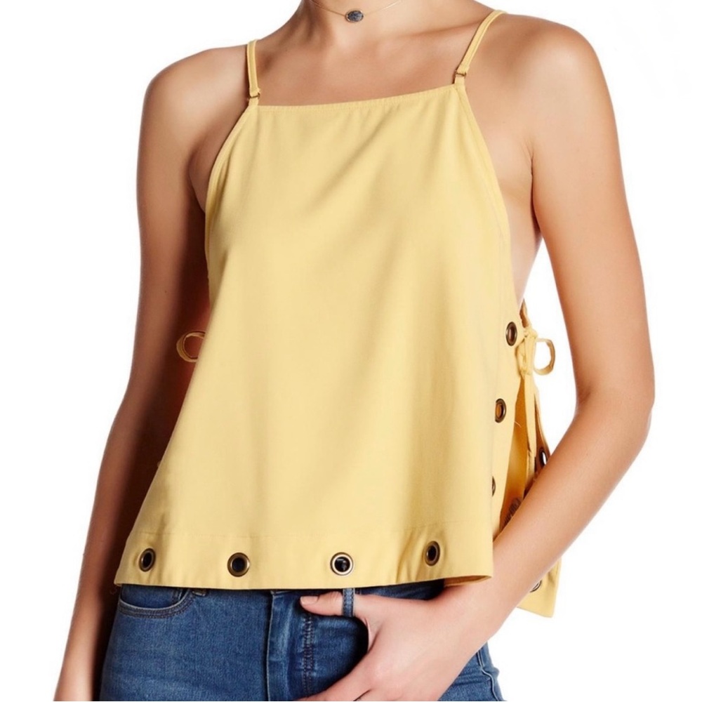 NWT Free People Yellow Grommet Side Tie Tank